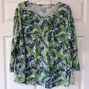 Women’s Kim Rogers Tropical Leaf Print Blouse Size 2X
